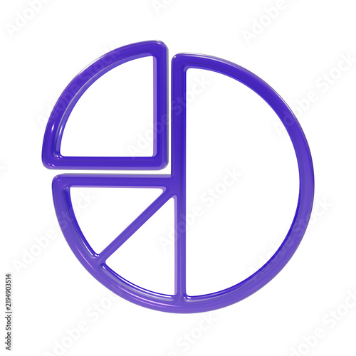 A3d rendered purple pie chart with a glossy finish, showing segments within a circular frame, isolated on a solid black background, for use