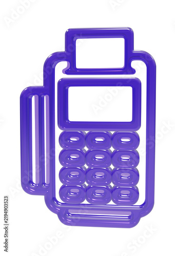 A3d rendered purple point of sale terminal for credit card payments, featuring a glossy plastic texture on a transparent background