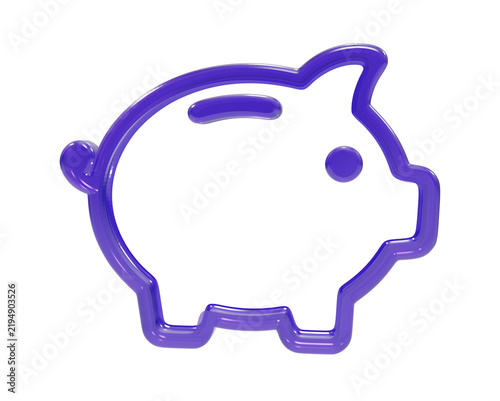 A3d rendered purple piggy bank representing savings and finance, featuring a glossy plastic texture on a transparent background