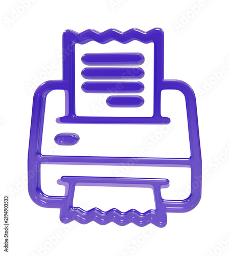 A3d rendered purple receipt printer for financial transactions, featuring a glossy plastic texture on a transparent background