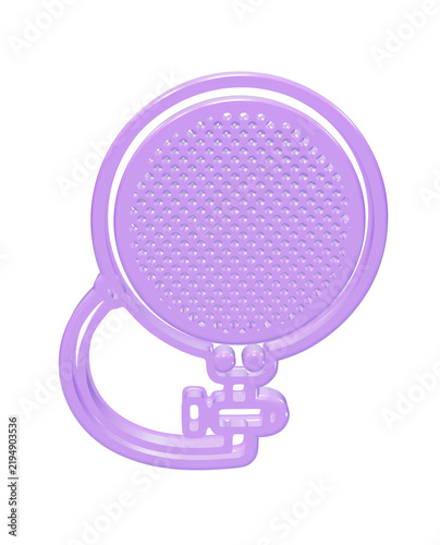 A3d rendered purple pop filter for a microphone, featuring a circular mesh screen and a mounting clamp, isolated on a white background