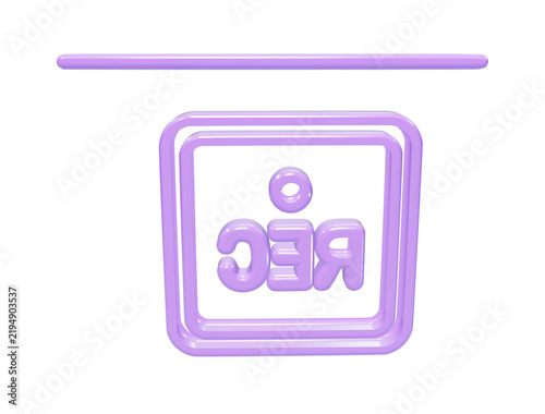 A3d rendered purple recording featuring the text rec inside a square frame with a horizontal line above, isolated on a white background