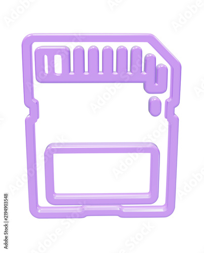 A3d rendered purple sd memory card featuring a rectangular shape with a notched corner and embossed details, isolated on a white background