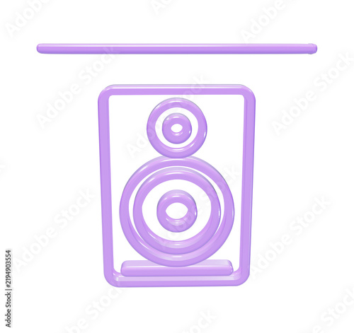A3d rendered purple speaker featuring a rectangular frame with two circular speaker cones and a horizontal line, isolated on a white background