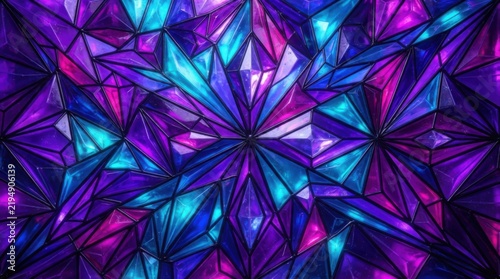 Abstract purple and blue geometric crystal pattern background