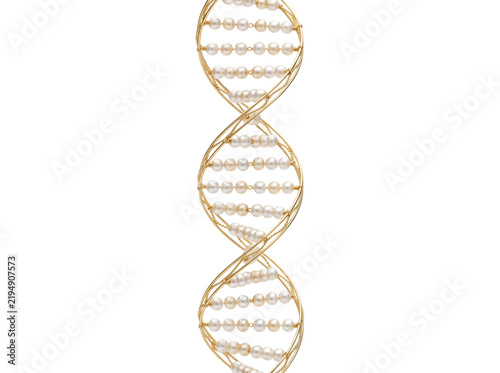 Gold DNA helix structure with pearls for science and medicine.