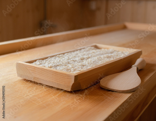 Rice Koji Cultivated in Traditional Cedar Fermentation Tray