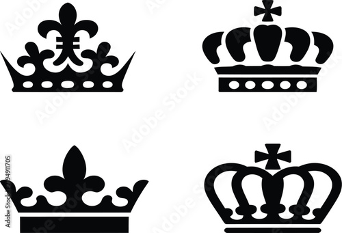 Bild auf Leinwand Royal crown silhouettes collection, black king and queen headwear icons, heraldi