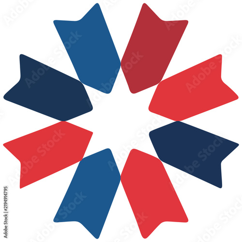 Abstract ribbon geometric star logo design with blue and red colors.