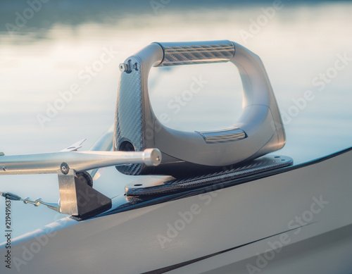Competition Rowing Shell Oarlock and Rigger Detail
