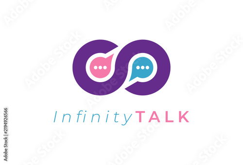 Infinity Talk Logo, bubble chat with infinity icon combination, Vector Illustration