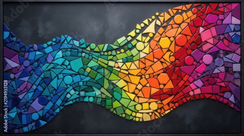 Abstract colorful geometric mosaic wave shape on a dark background