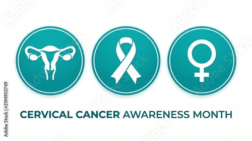 Cervical cancer awareness month vector icons set