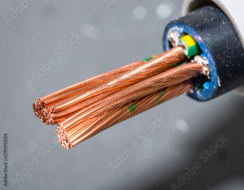 Macro Close-Up of Stripped Multi-Core Copper Electrical Cable End