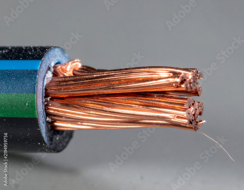 Macro Detail of Cut Multi-Core Stranded Copper Cable End