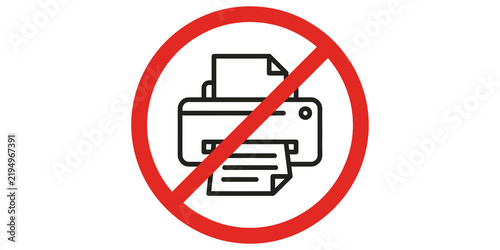 Foto Restricted printer machine icon with red warning circle for unauthorized document production