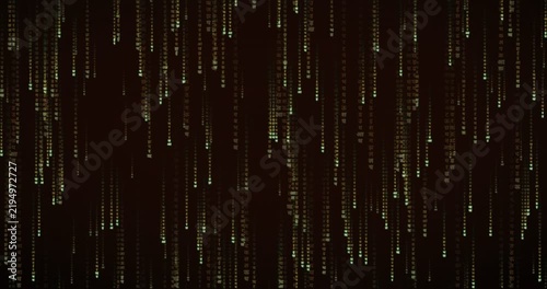 Devanagari characters fall in amber-lit code streams, creating a deep tunnel effect in this 4K animation.