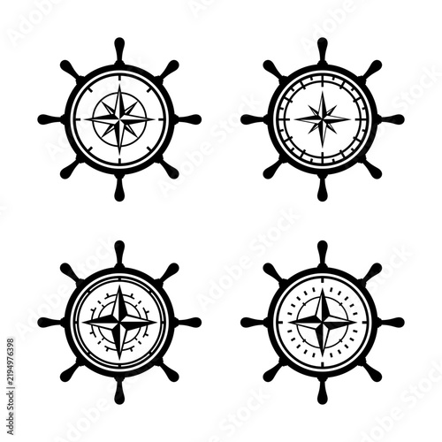 Fototapeta Compass with wheel ship design