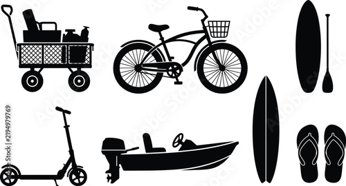 Outdoor Transport Boat Bicycle Cart Silhouette