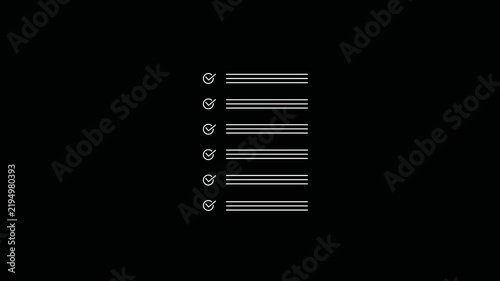 Checklist animation featuring task list items, check marks, verification, and completed tasks.