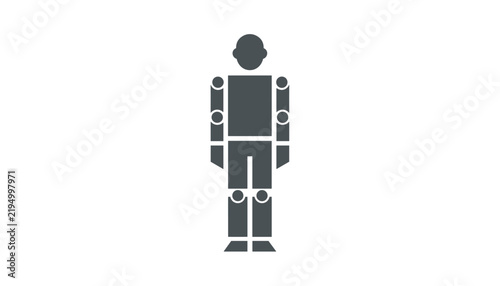 Grey robotic humanoid figure showing joint connections, represented in a clean flat graphic on a white background.