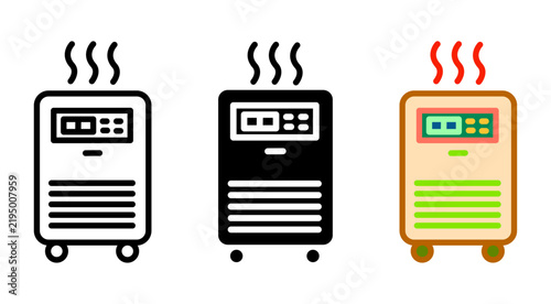 portable electric space heater icon set for home appliance heating