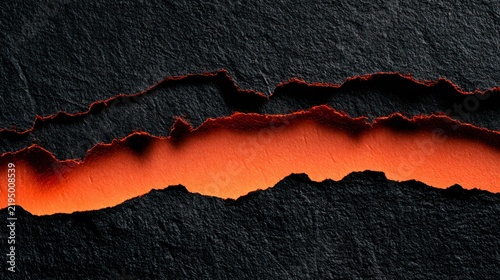 A black and orange Halloween background made from layered torn black paper with vivid orange paper visible beneath the openings, handcrafted texture, bold graphic contrast, contemporary art direction