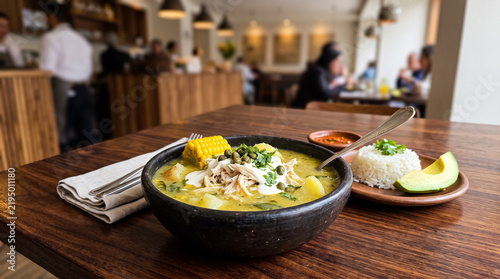 Colombian Ajiaco in a Casual Dining Setting, Traditional Chicken Soup