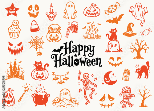 Halloween Illustrations Collection | Spooky Holiday Elements Vectors | Halloween Icons | Pumpkins Ghosts Witches and Bats