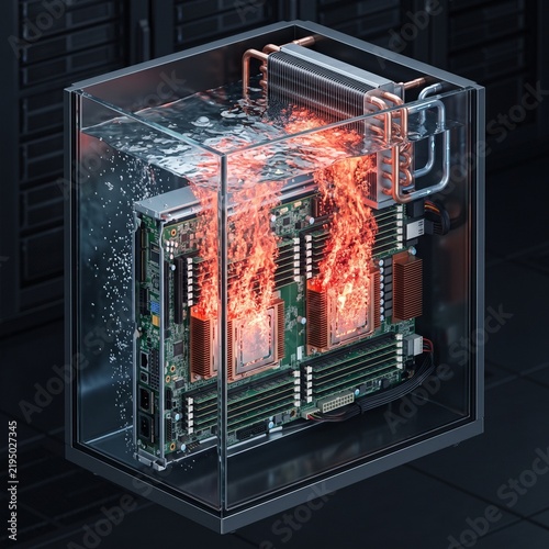 Immersion Cooling Server Tank With Glowing Heat Dissipation