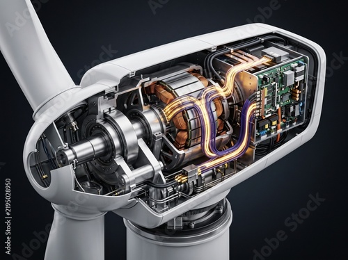 White Electric Motor Cross Section Revealing Copper Coils