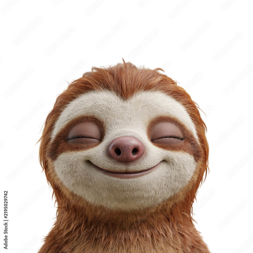 Fototapeta premium Close-up portrait of a smiling sloth isolated on a transparent background