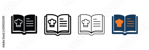 Open cookbook icon with chef s hat flat vector illustration