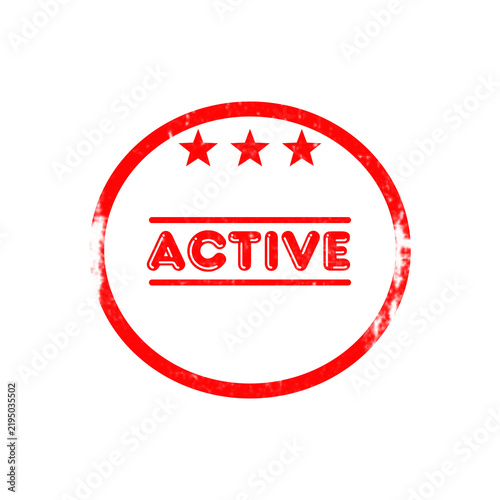 Red Active grunge rubber stamp with three stars and bold text on transparent background.
