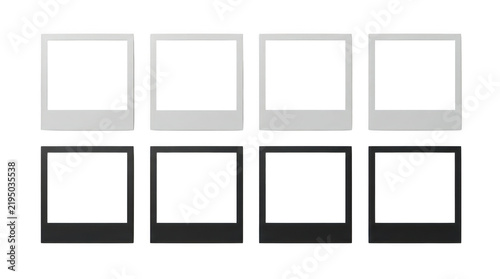 Eight empty instant photo frames isolated on transparent background