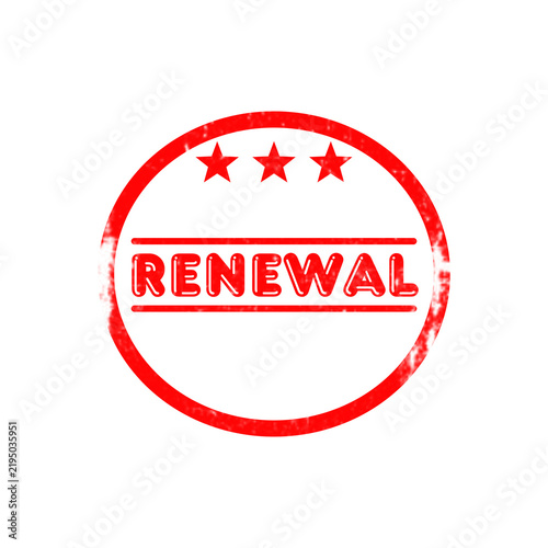 Red Renewal grunge rubber stamp with three stars and bold text on transparent background.
