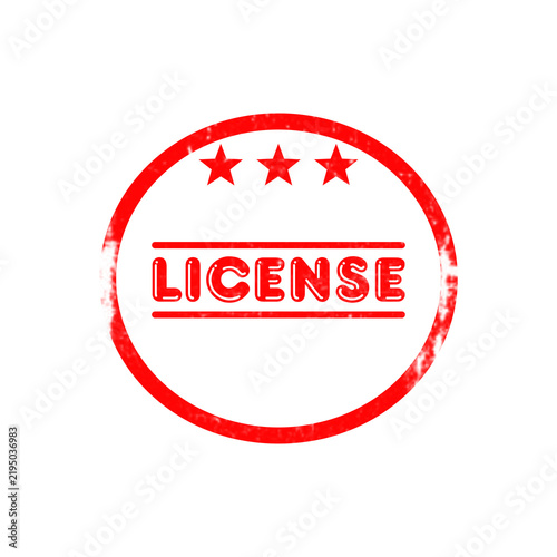 License round red distressed grunge stamp icon with three stars for official papers.