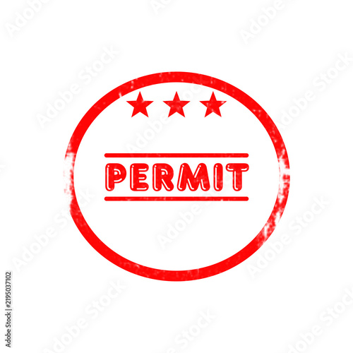 Permit round red distressed grunge stamp icon with three stars for authorized documentation.