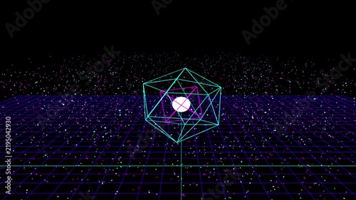 Abstract Geometric Orb Network Pulsing with Light in Digital Space