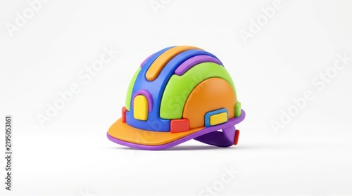 Colorful 3d stylized safety helmet isolated on white background
