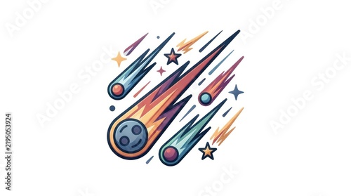 Colorful falling meteor shower vector illustration icon