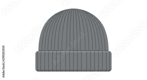 Grey knitted beanie hat accessory isolated on white background