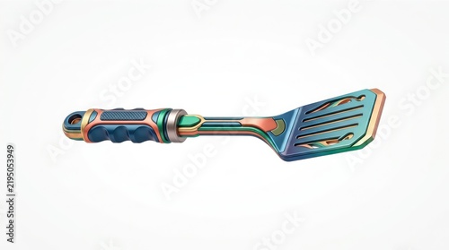 Futuristic iridescent kitchen spatula with ergonomic handle design
