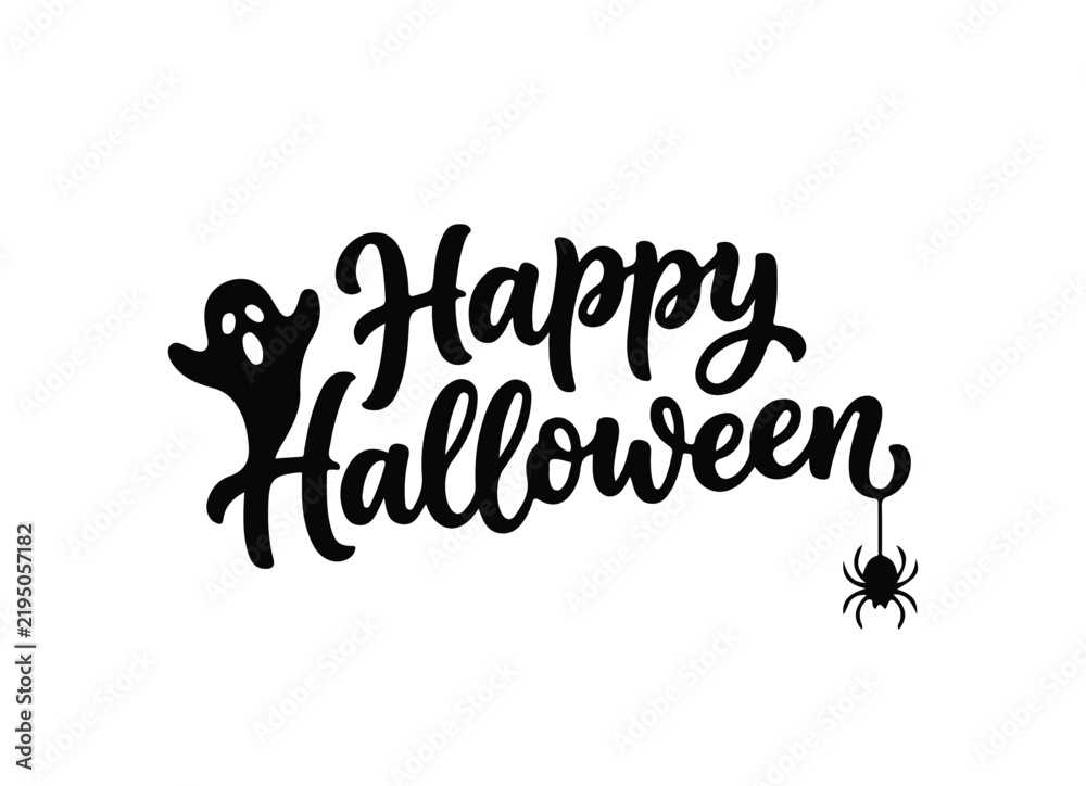 Fototapeta premium Happy Halloween Text in Bold Black Hand Drawn Lettering Isolated on White Background