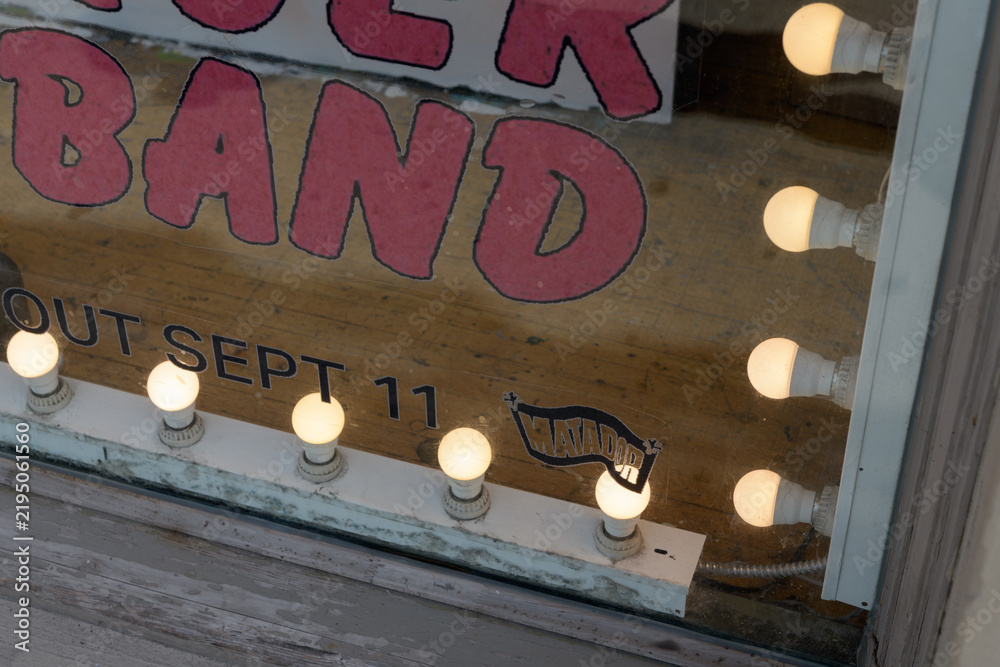 Obraz premium display window at Sonic Boom, a record store, with sign of This Is Lorelei, “The Singer in My Band” LP released Sept 2026, 215 Spadina Av, Toronto