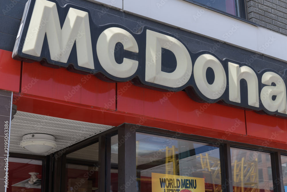 Obraz premium close-up of old McDonald's Canada fast food restaurant sign at 160 Spadina Av (at Queen St W), Toronto