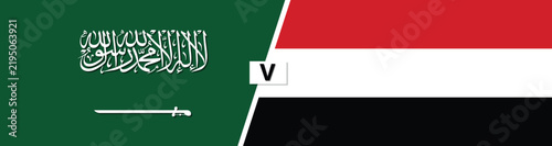 Saudi Arabia and Yemen National Flags Split Design, Patriotic Vector Illustration