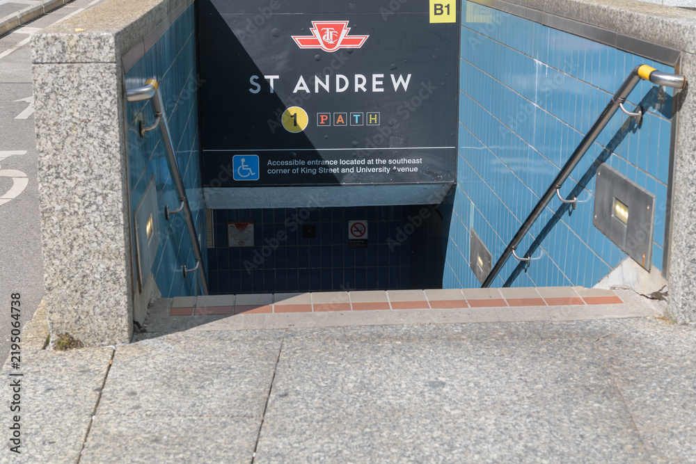 Obraz premium street level entrance to St Andrew station subway Line 1 of Yonge University Spadina route, Toronto (King St W and University Av)
