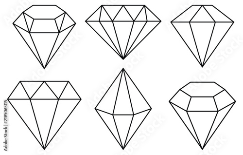 Diamond icon collection vector design. Geometric Diamond Gemstone outline icon set. Luxury Jewelry Crystal vector collection. Collection of various geometric diamond icons representing different shape