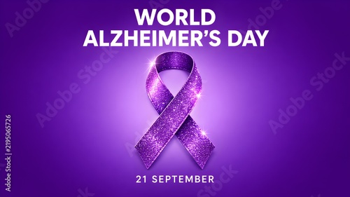 Purple glittery awareness ribbon for world alzheimers day celebration on september twentyfirst